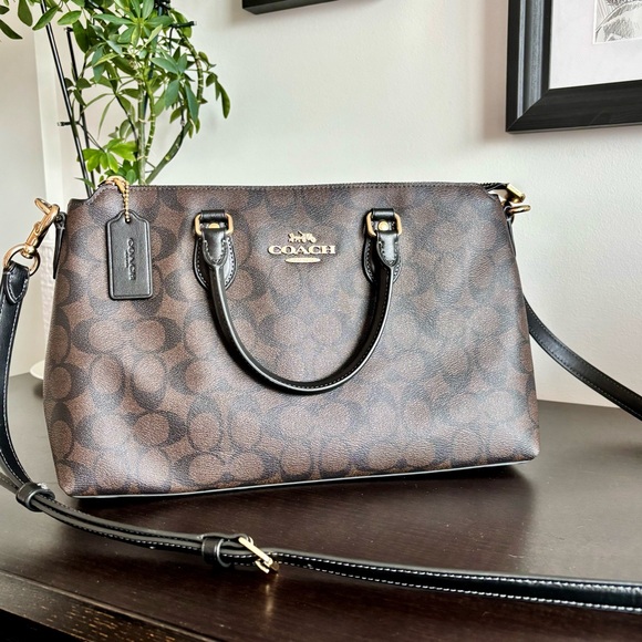 🆕 Auth. COACH Brown and Black Monogram Bag - Picture 6 of 13